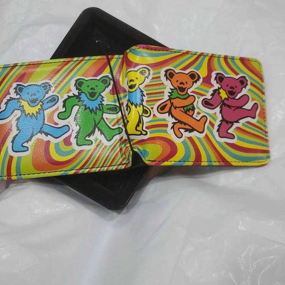 Grateful Dead Dancing Bears Psychedelic Rainbow Print Card case‎ bifold Wallet